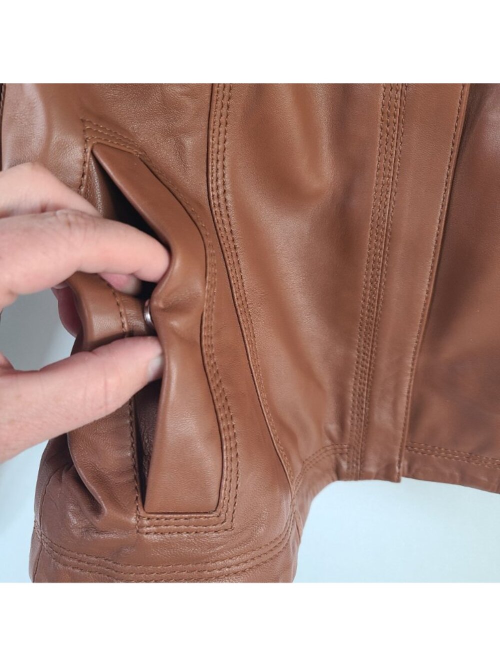 NEW Quince 100% Sheep Leather Stand Collar Jacket Cognac Women's Size M - Picture 3 of 11